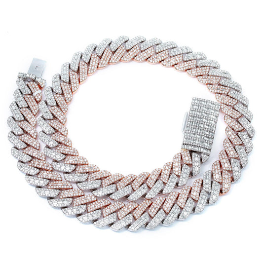 14K GOLD TWO TONE 28" / 17MM CUBAN CHAIN WITH 38.90 CT BAGUETTE AND ROUND DIAMONDS