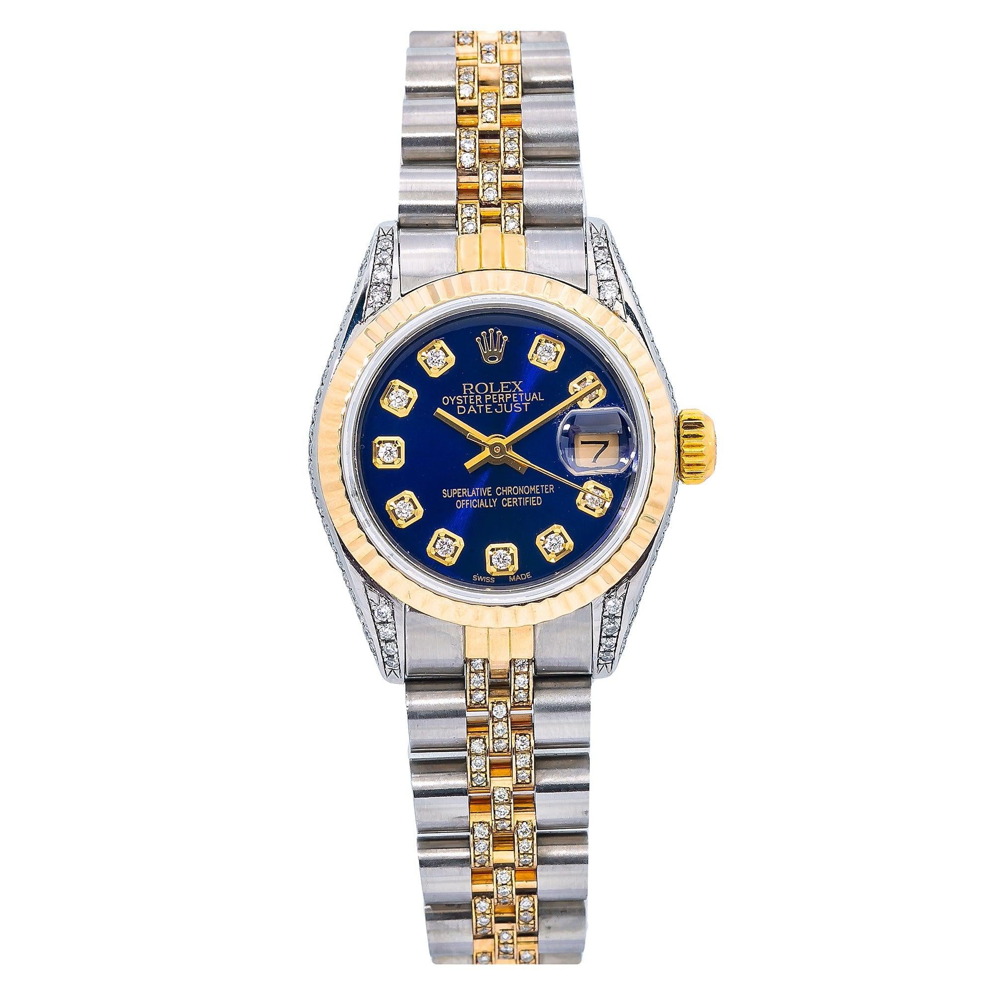 Rolex Lady-Datejust 69173 26MM Blue Diamond Dial With Two Tone Jubilee Bracelet