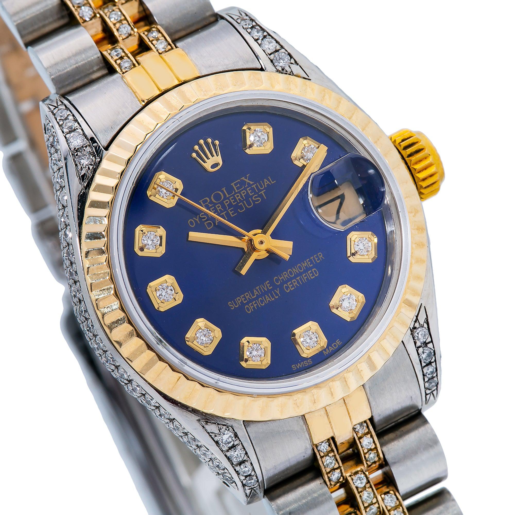 Rolex Lady-Datejust 69173 26MM Blue Diamond Dial With Two Tone Jubilee Bracelet