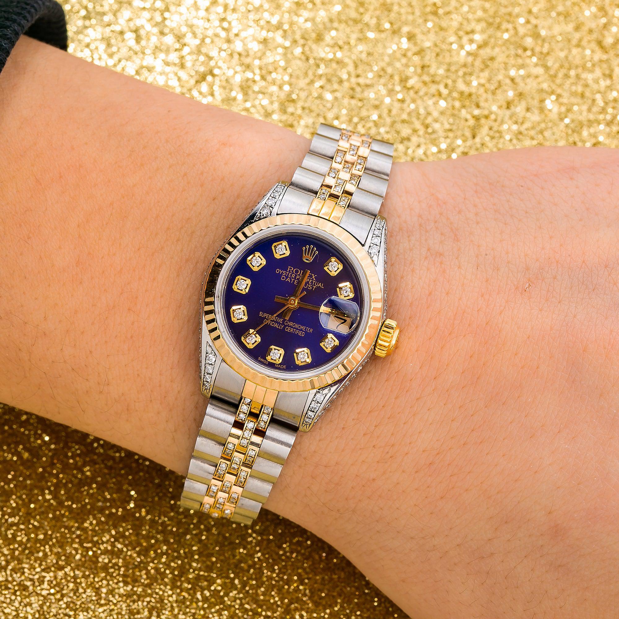 Rolex Lady-Datejust 69173 26MM Blue Diamond Dial With Two Tone Jubilee Bracelet