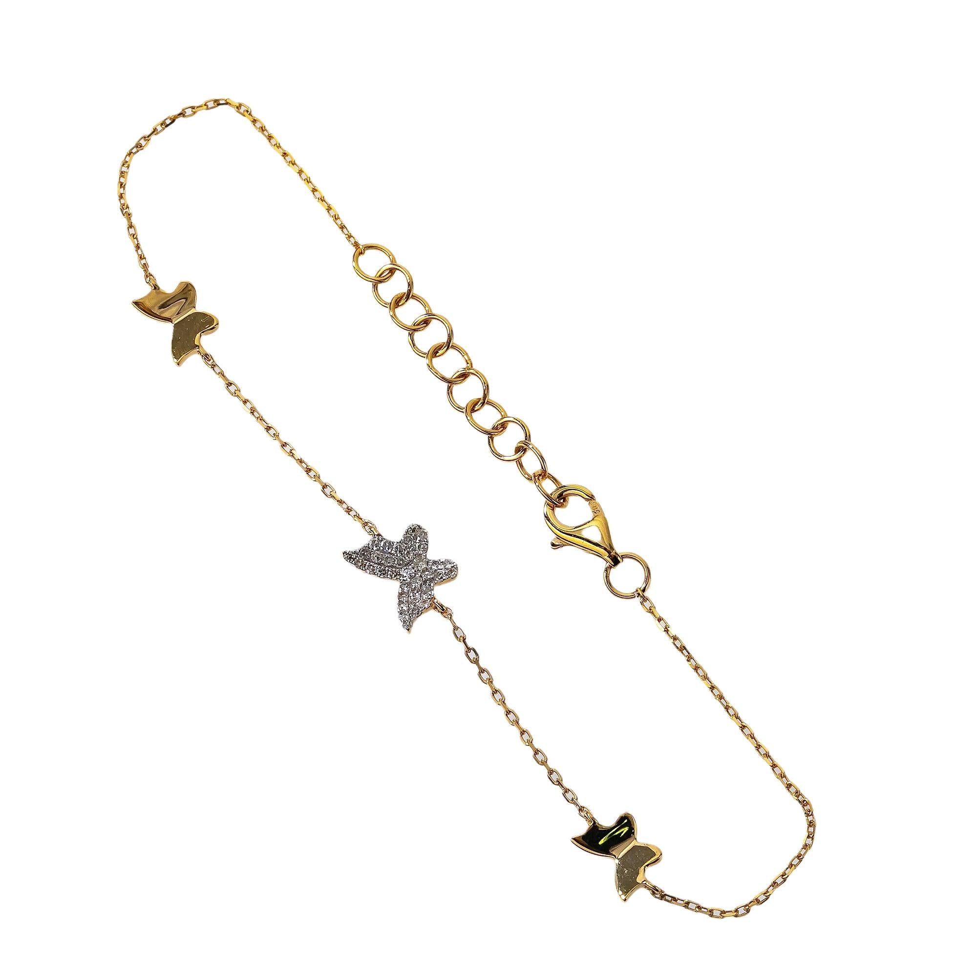 14K YELLOW GOLD BUTTERFLY BRACELET WITH DIAMONDS