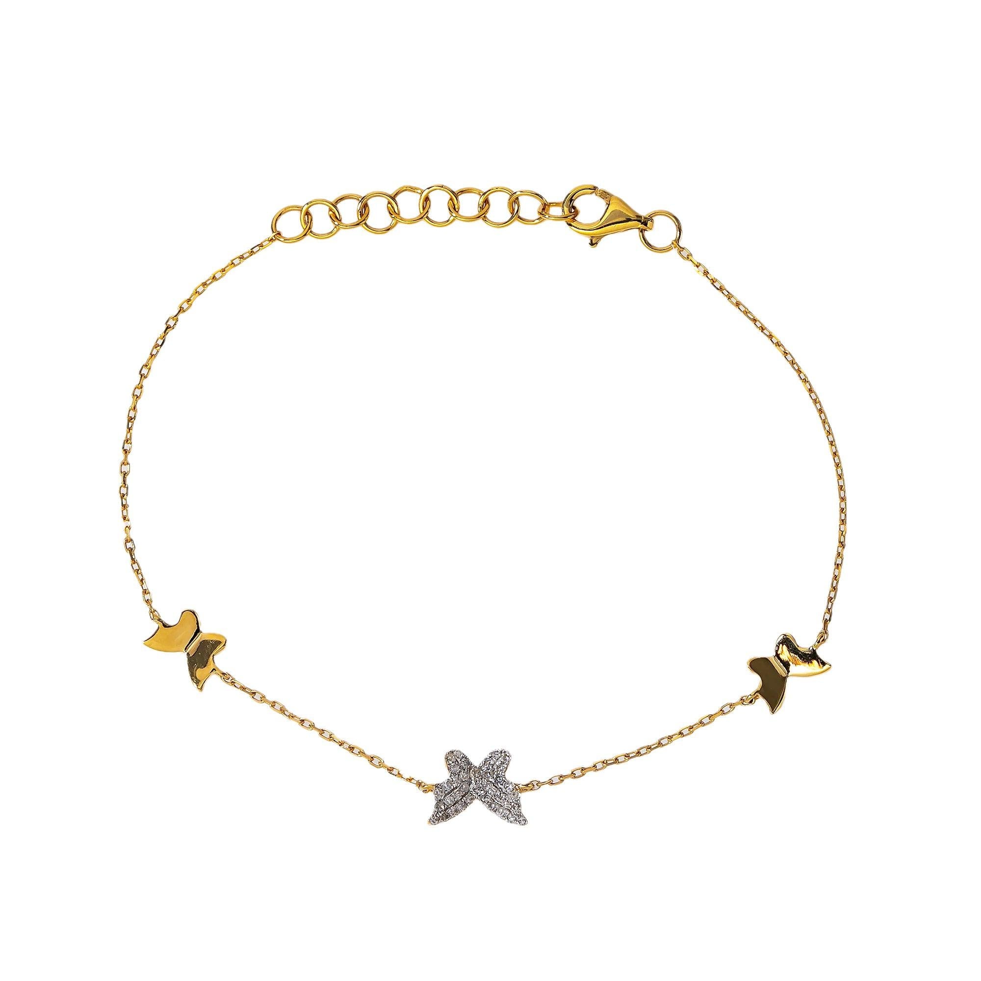 14K YELLOW GOLD BUTTERFLY BRACELET WITH DIAMONDS