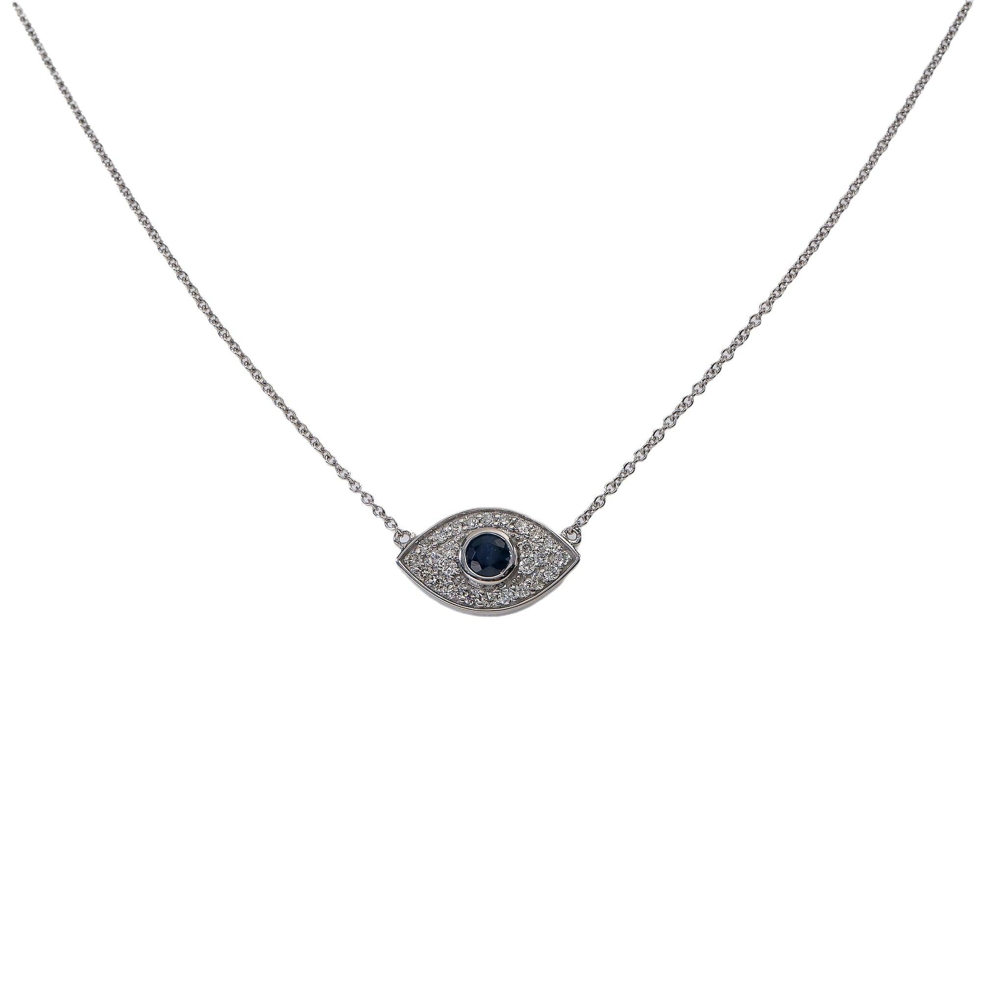 10K WHITE GOLD DIAMOND EVIL EYE NECKLACE