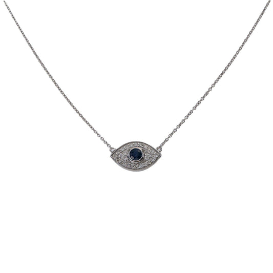 10K WHITE GOLD DIAMOND EVIL EYE NECKLACE