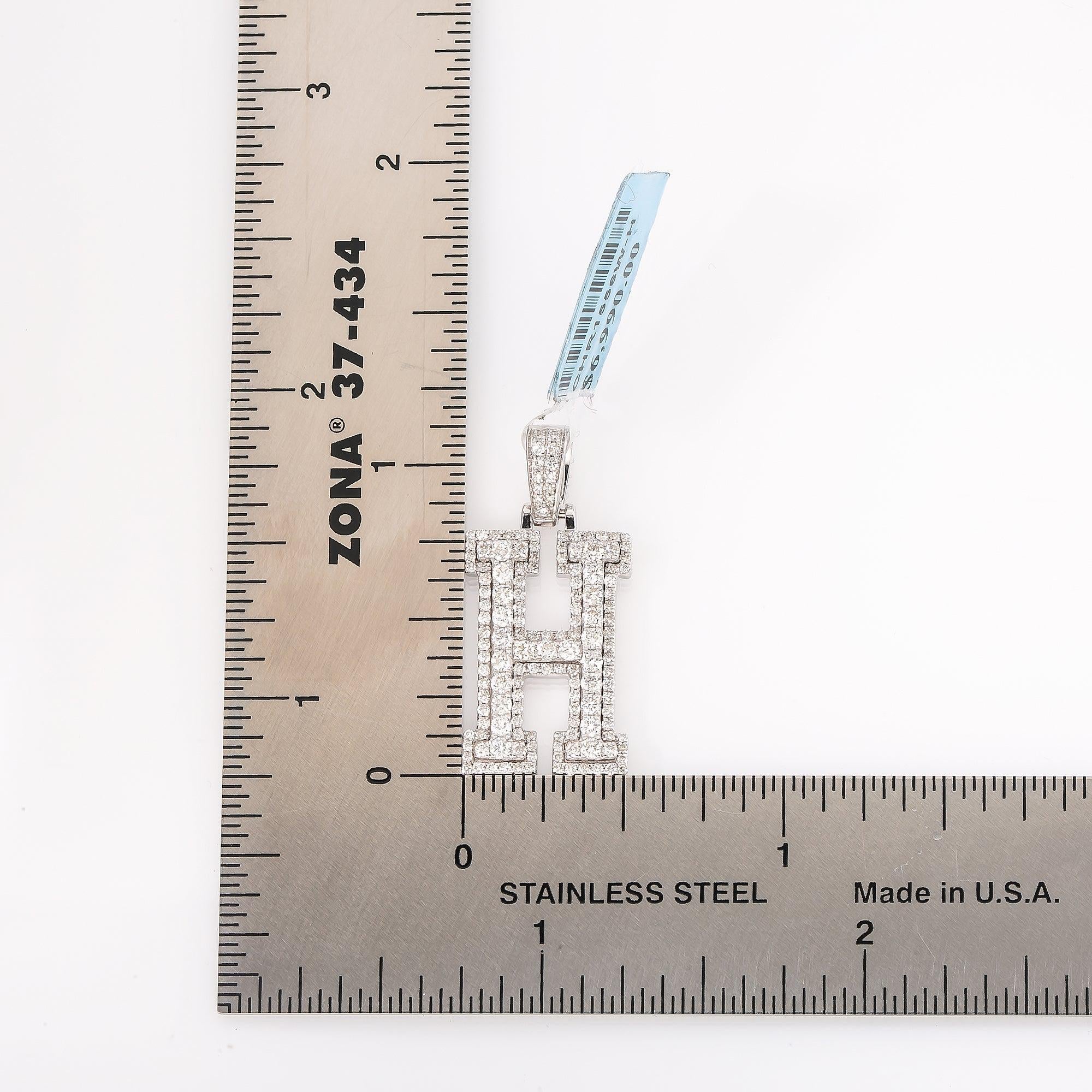 10K WHITE GOLD DIAMOND LETTER H PENDANT