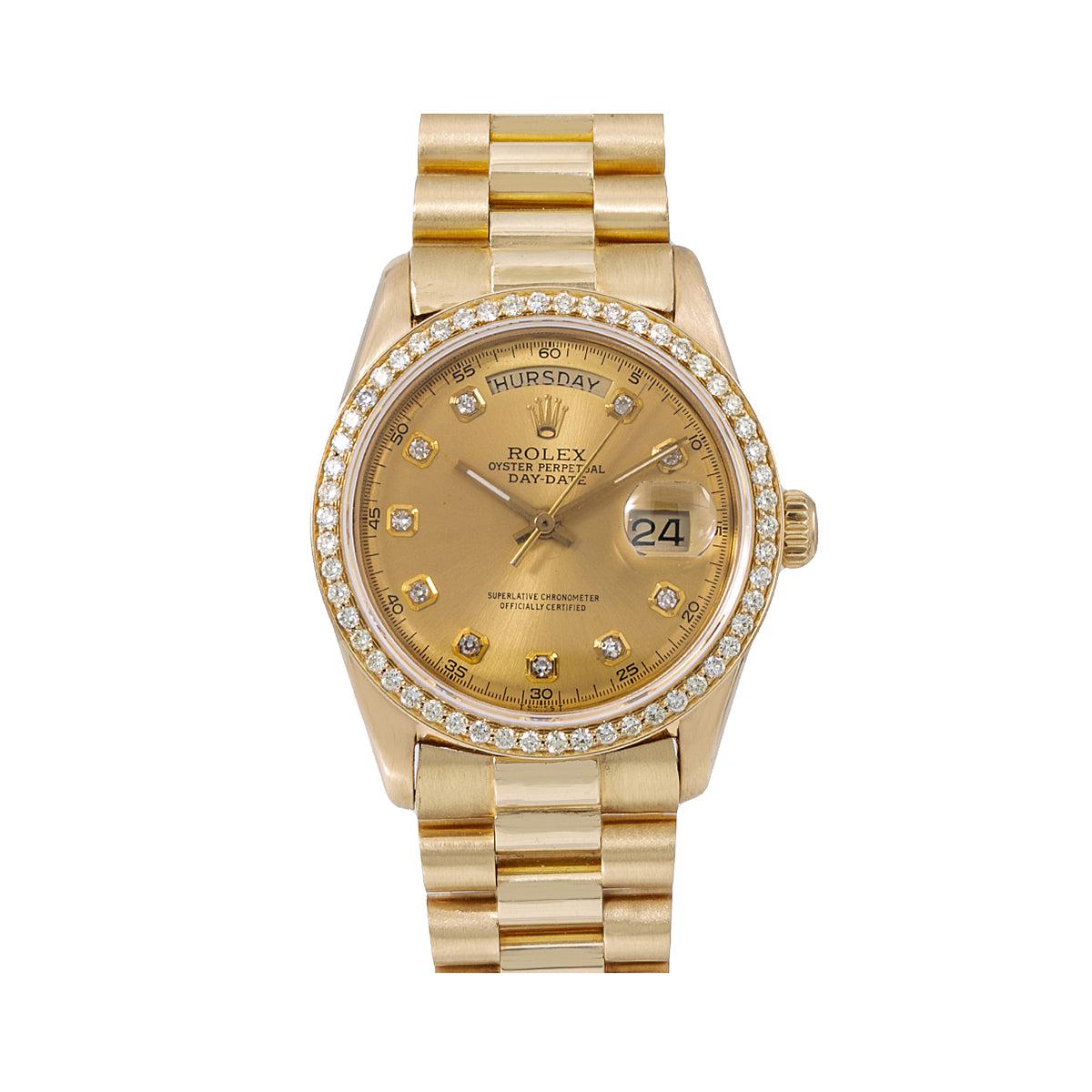 Rolex Day-Date Diamond Watch, 1803 36mm, Champagne Diamond Dial With 1.20 CT Diamonds