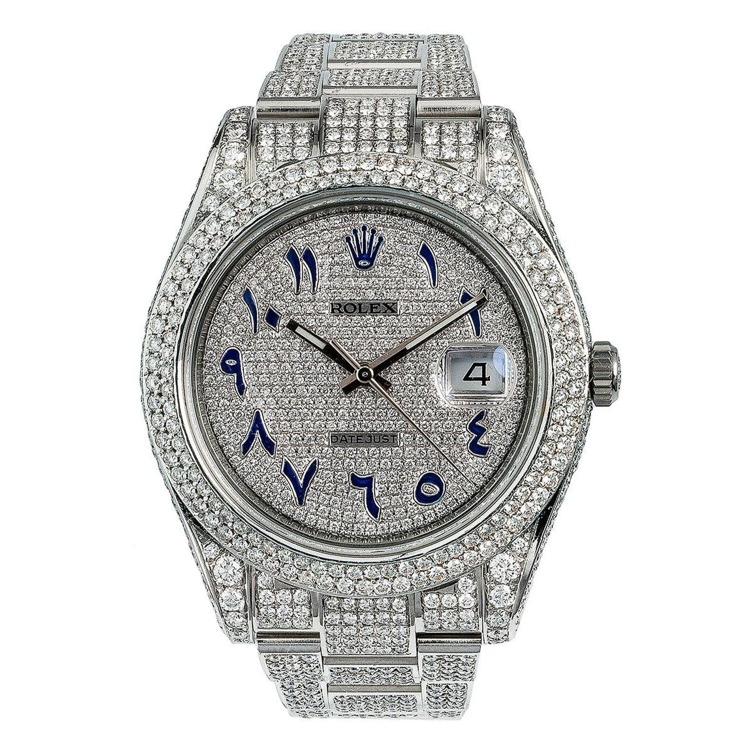 Rolex Datejust 41MM 116300 Diamond Paved Eastern Arabic Dial Diamond Bezel Full Diamond Oyster Bracelet 13ct
