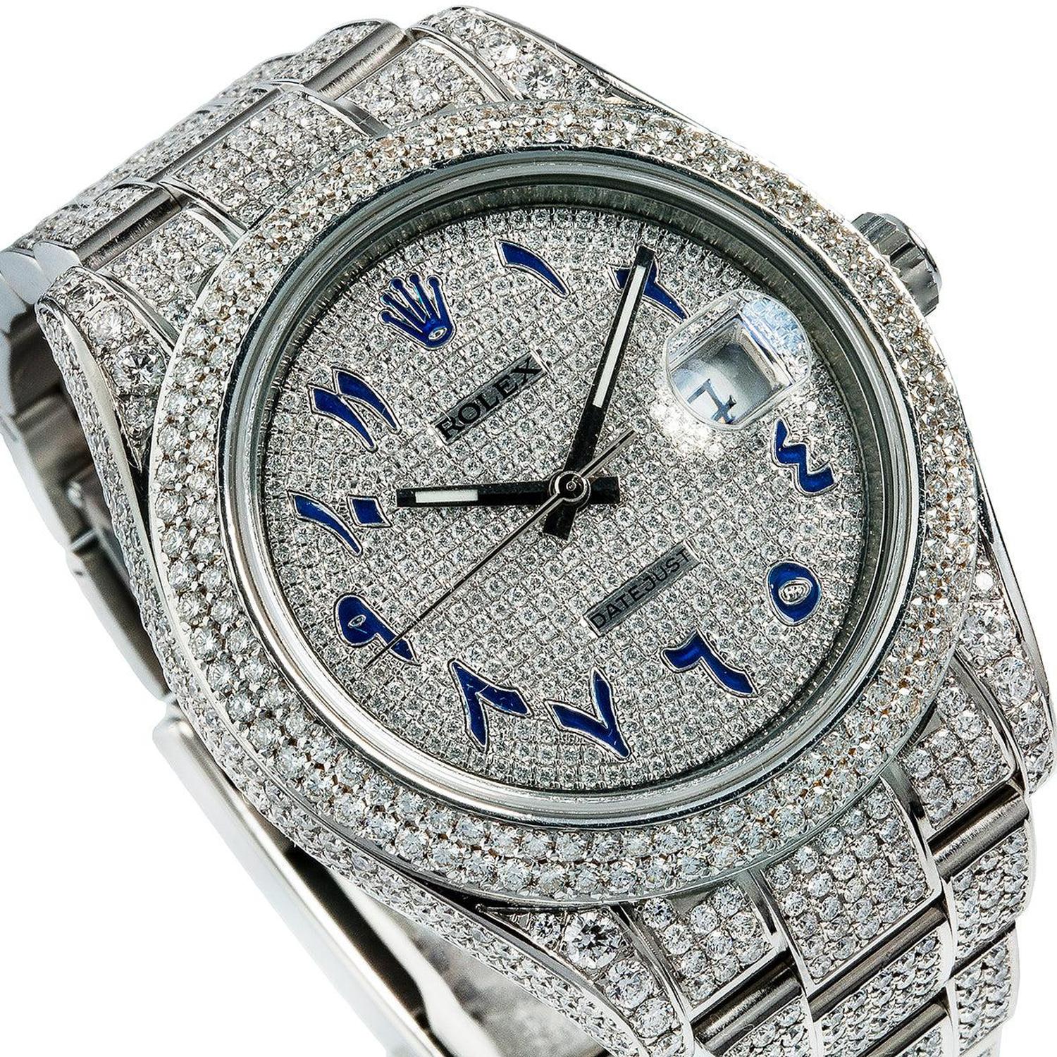 Rolex Datejust 41MM 116300 Diamond Paved Eastern Arabic Dial Diamond Bezel Full Diamond Oyster Bracelet 13ct