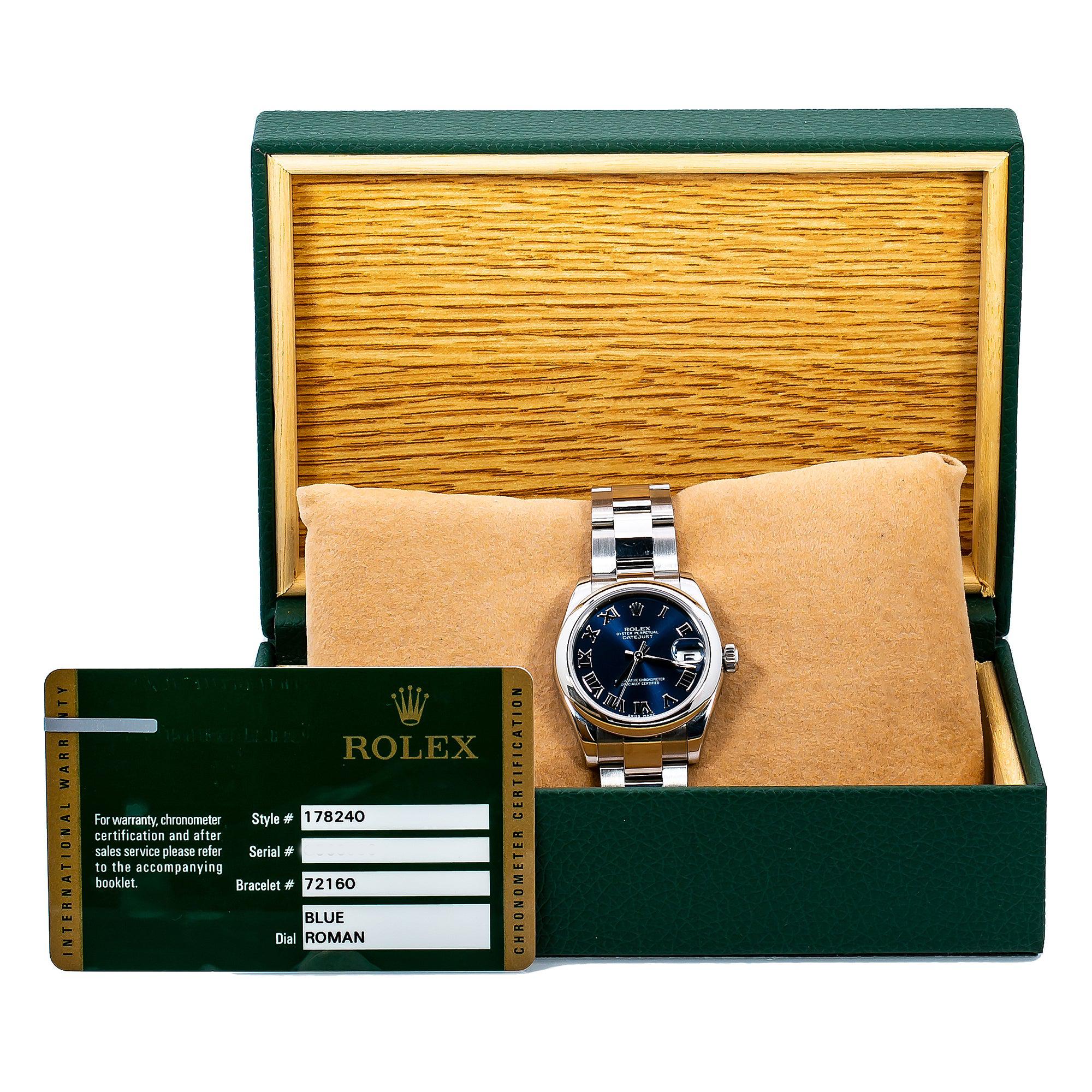 Rolex Lady-Datejust 178240 31MM Blue Dial With Stainless Steel Oyster Bracelet