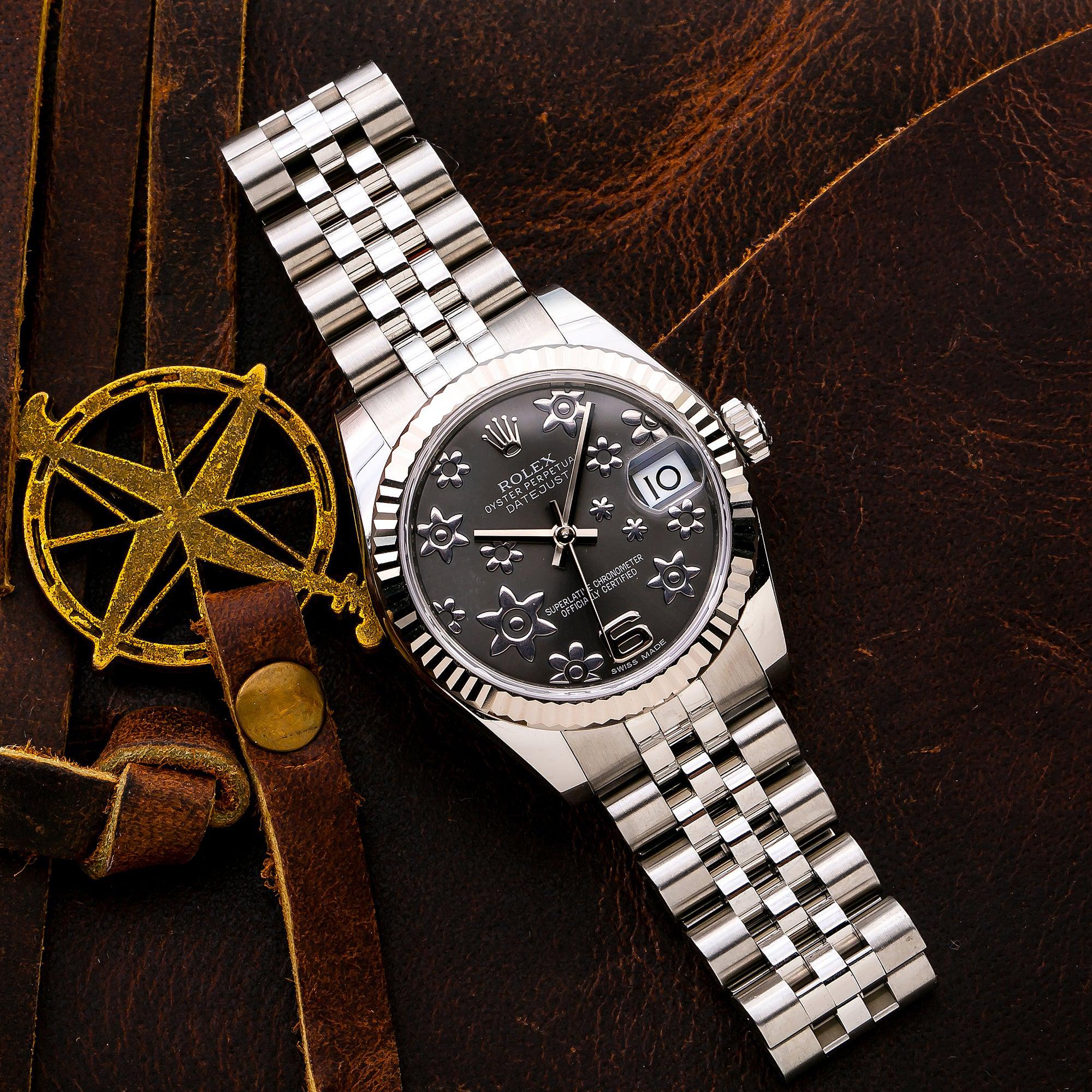 Rolex Lady-Datejust 178274 31MM Black Floral Dial With Stainless Steel Jubilee Bracelet