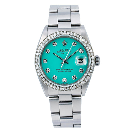Rolex Oyster Perpetual Date 1500 34MM Turquoise Diamond Dial With Stainless Steel Oyster Bracelet