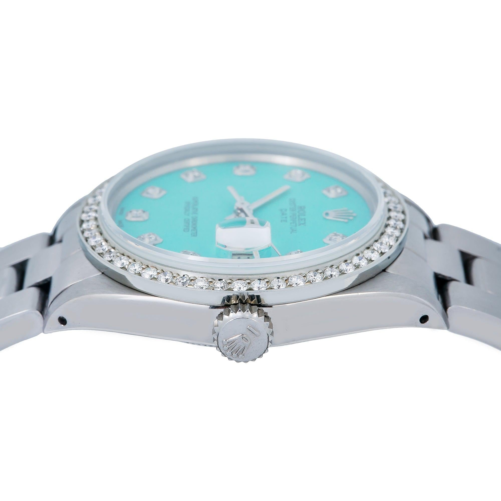 Rolex Oyster Perpetual Date 1500 34MM Turquoise Diamond Dial With Stainless Steel Oyster Bracelet