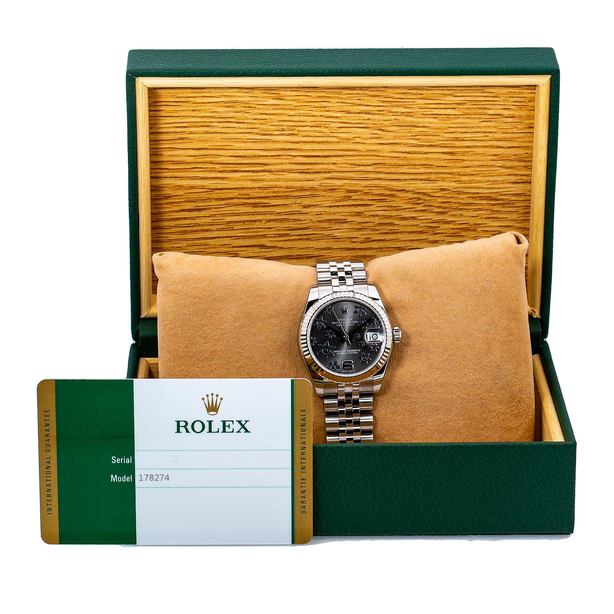 Rolex Lady-Datejust 178274 31MM Black Floral Dial With Stainless Steel Jubilee Bracelet