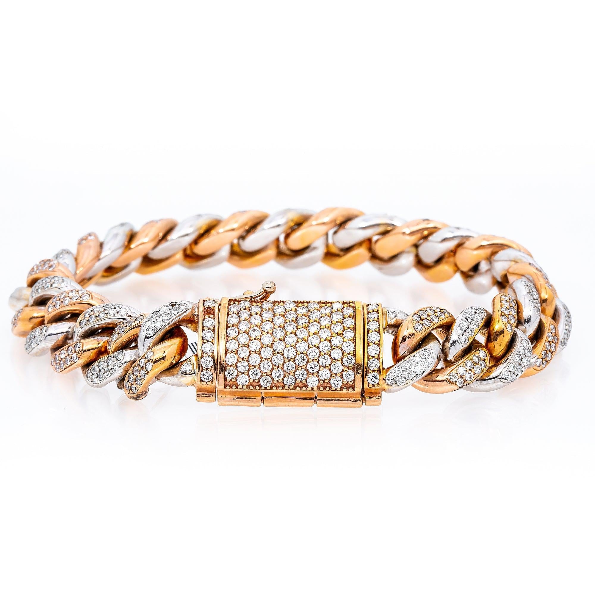 10K ROSE AND WHITE GOLD CUBAN BRACELET WITH 5.90 CT DIAMONDS