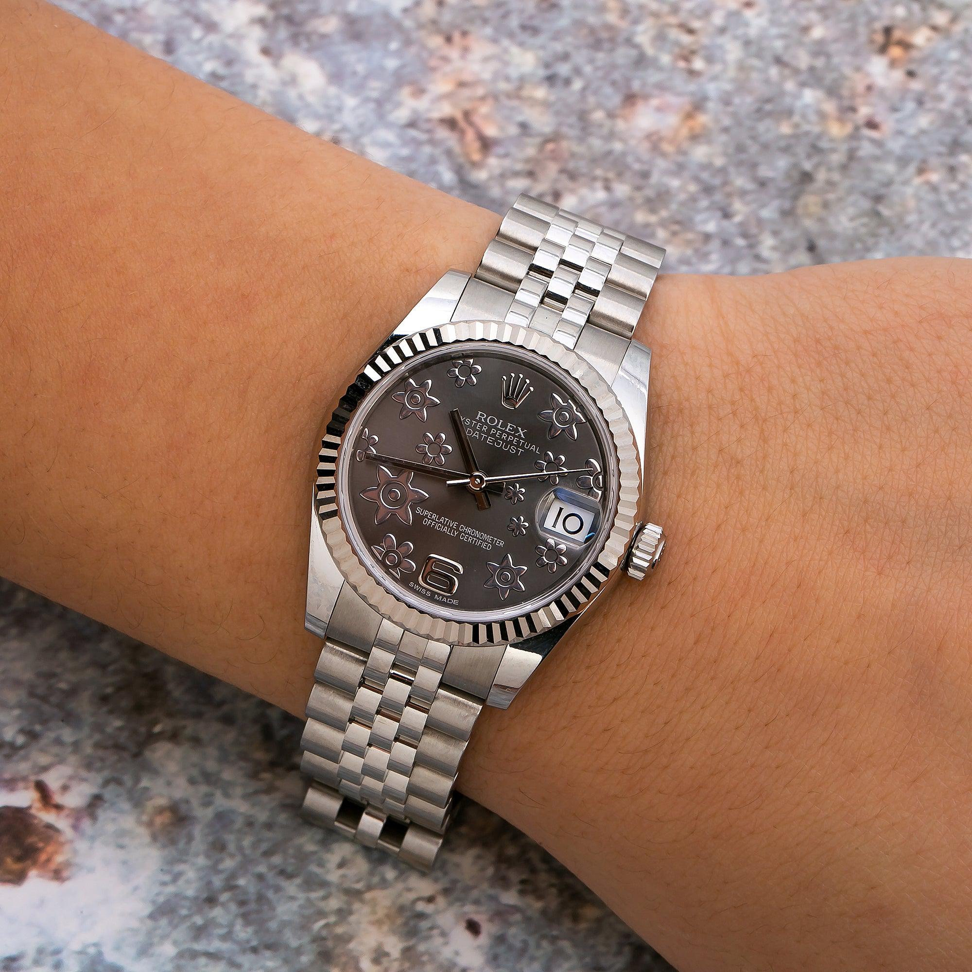 Rolex Lady-Datejust 178274 31MM Black Floral Dial With Stainless Steel Jubilee Bracelet