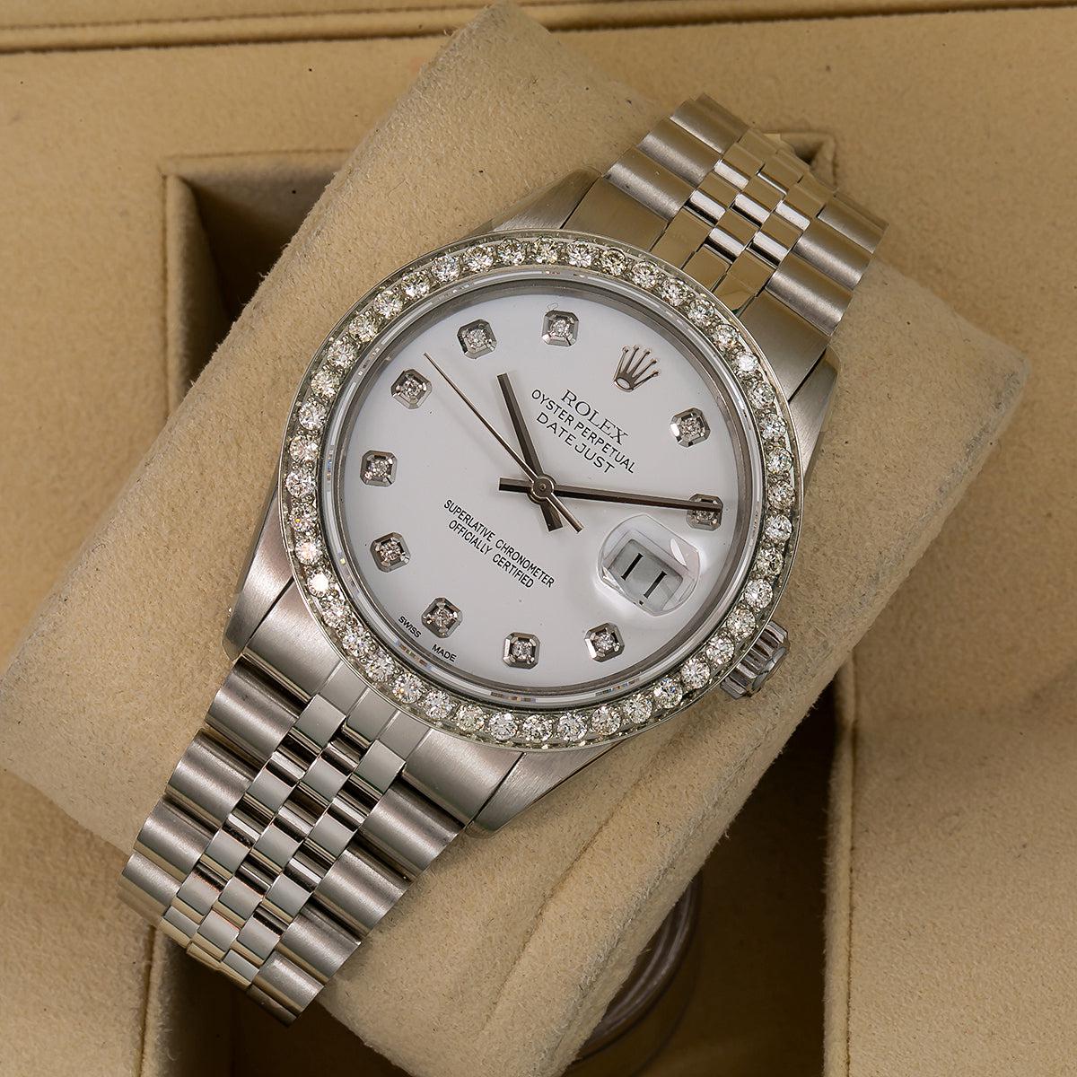 Rolex Datejust Diamond Watch, 1601 36mm, White Diamond Dial With 1.40 CT Diamonds