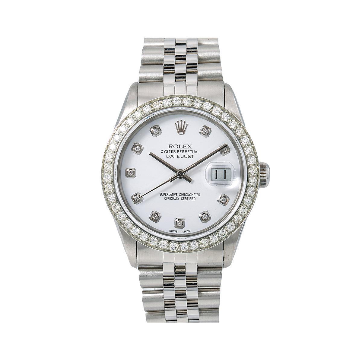 Rolex Datejust Diamond Watch, 1601 36mm, White Diamond Dial With 1.40 CT Diamonds
