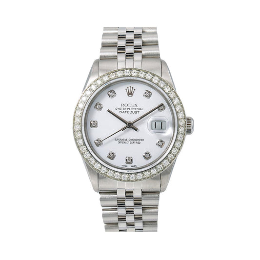 Rolex Datejust Diamond Watch, 1601 36mm, White Diamond Dial With 1.40 CT Diamonds