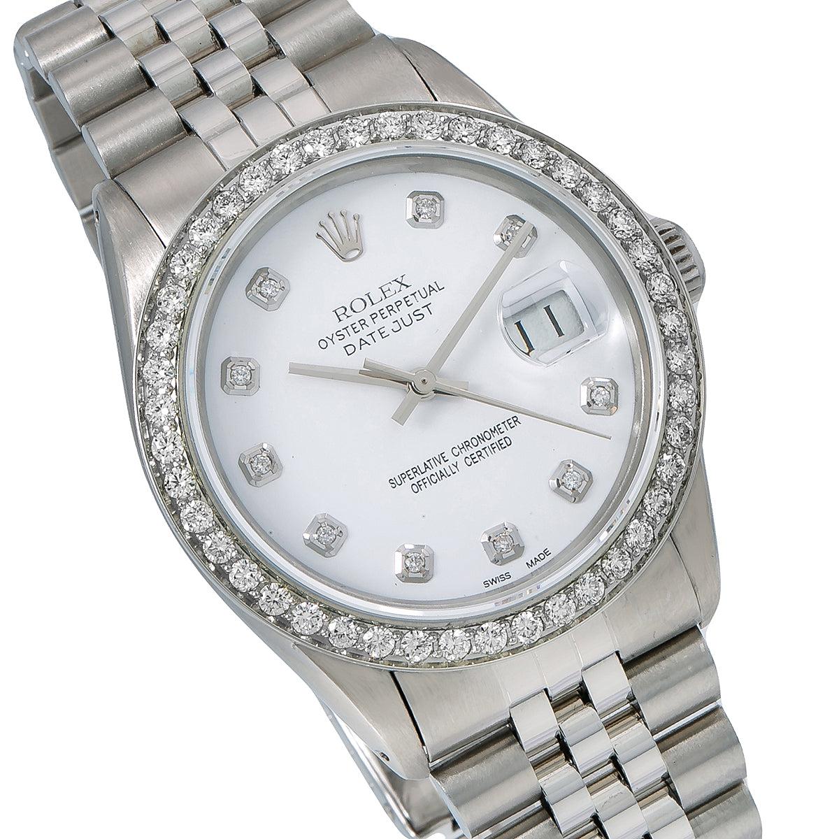 Rolex Datejust Diamond Watch, 1601 36mm, White Diamond Dial With 1.40 CT Diamonds