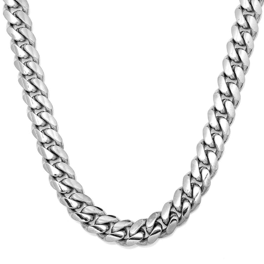 10k White Gold 11mm Solid Cuban Link Chain Available In Sizes 18"-26"