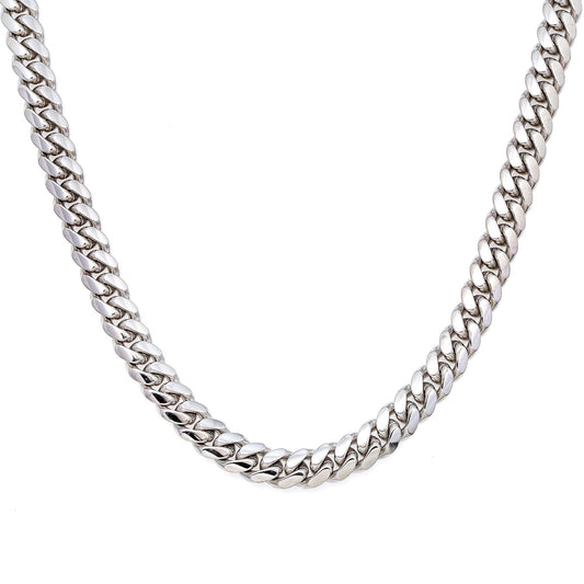 10k White Gold 8mm Solid Cuban Link Chain Available In Sizes 18"-26"