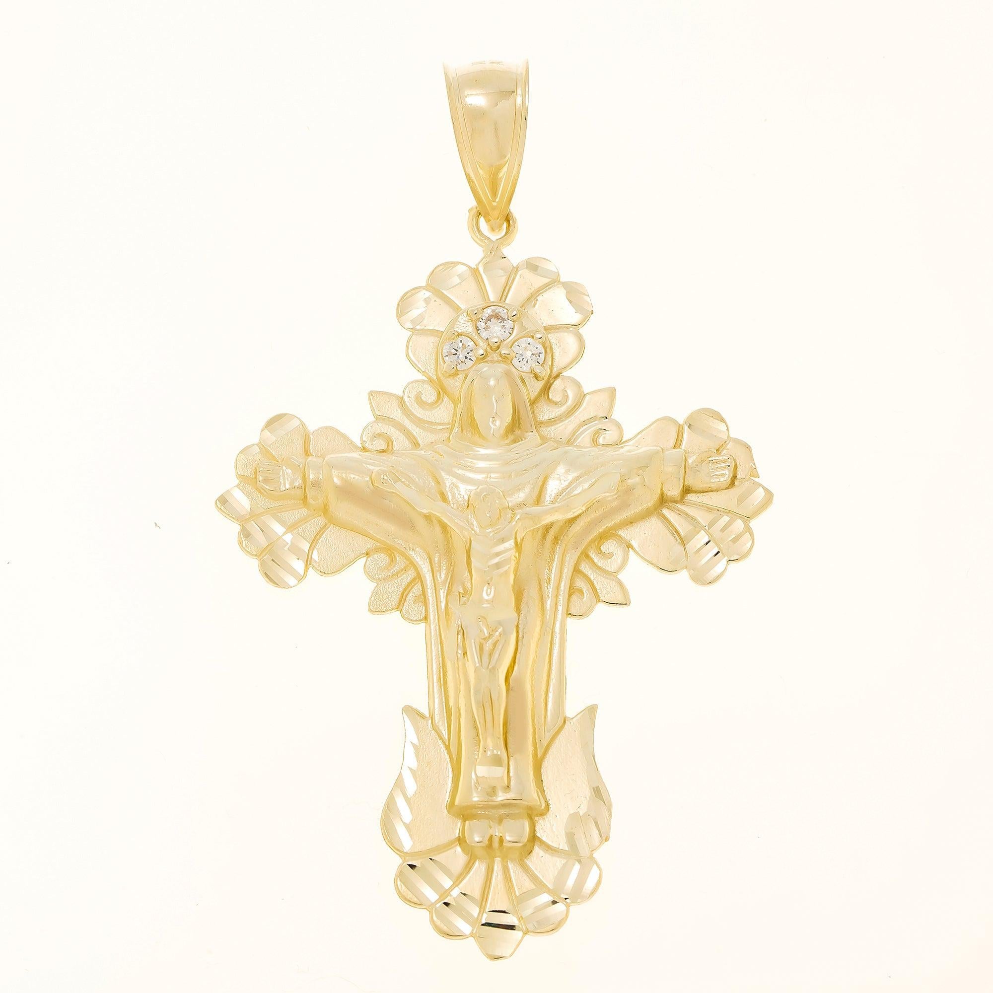 10K GOLD CRUCIFIX WITH ROUND DIAMONDS PENDANT 9.9G