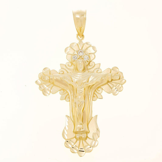 10K GOLD CRUCIFIX WITH ROUND DIAMONDS PENDANT 9.9G