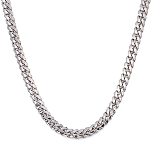 10k White Gold 8mm Solid Cuban Link Chain Available In Sizes 18"-26"