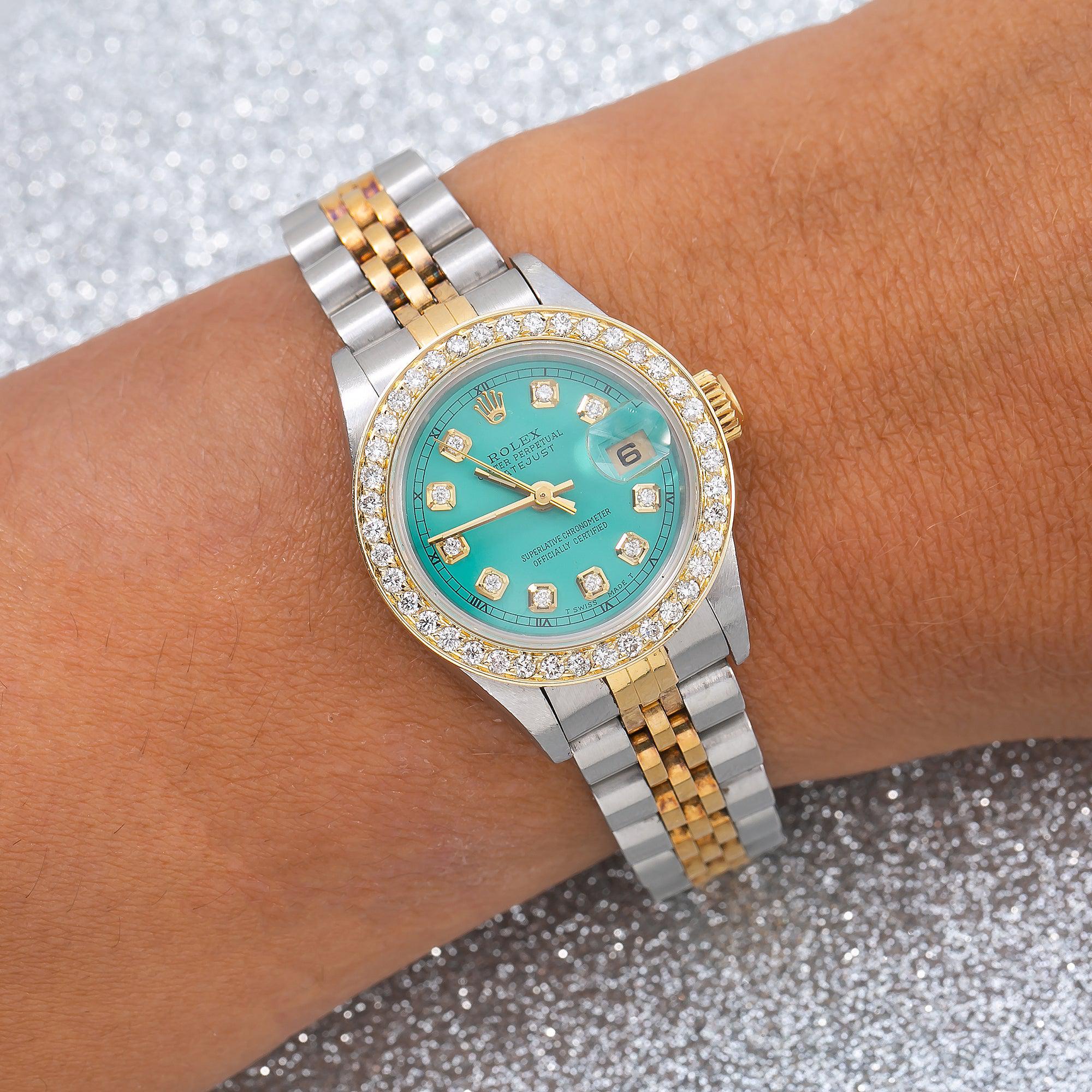 Rolex Lady-Datejust 69173 26MM Turquoise Diamond Dial With Two Tone Jubilee Bracelet
