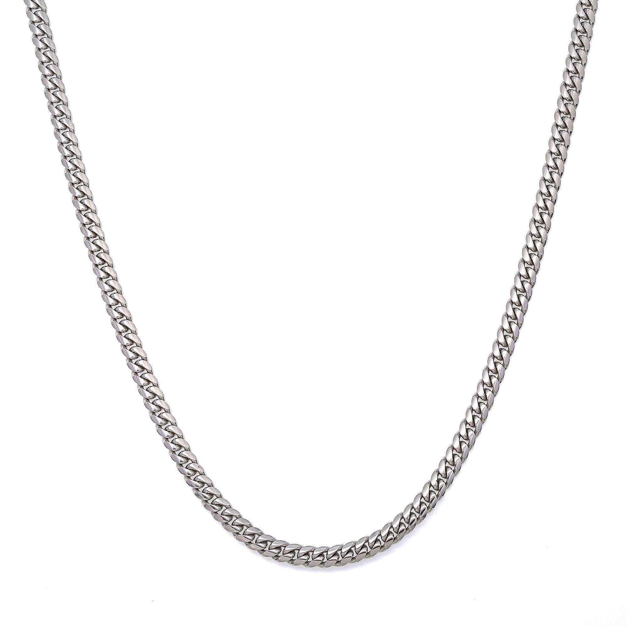 10k White Gold 3mm Solid Cuban Link Chain Available In Sizes 18"-30"