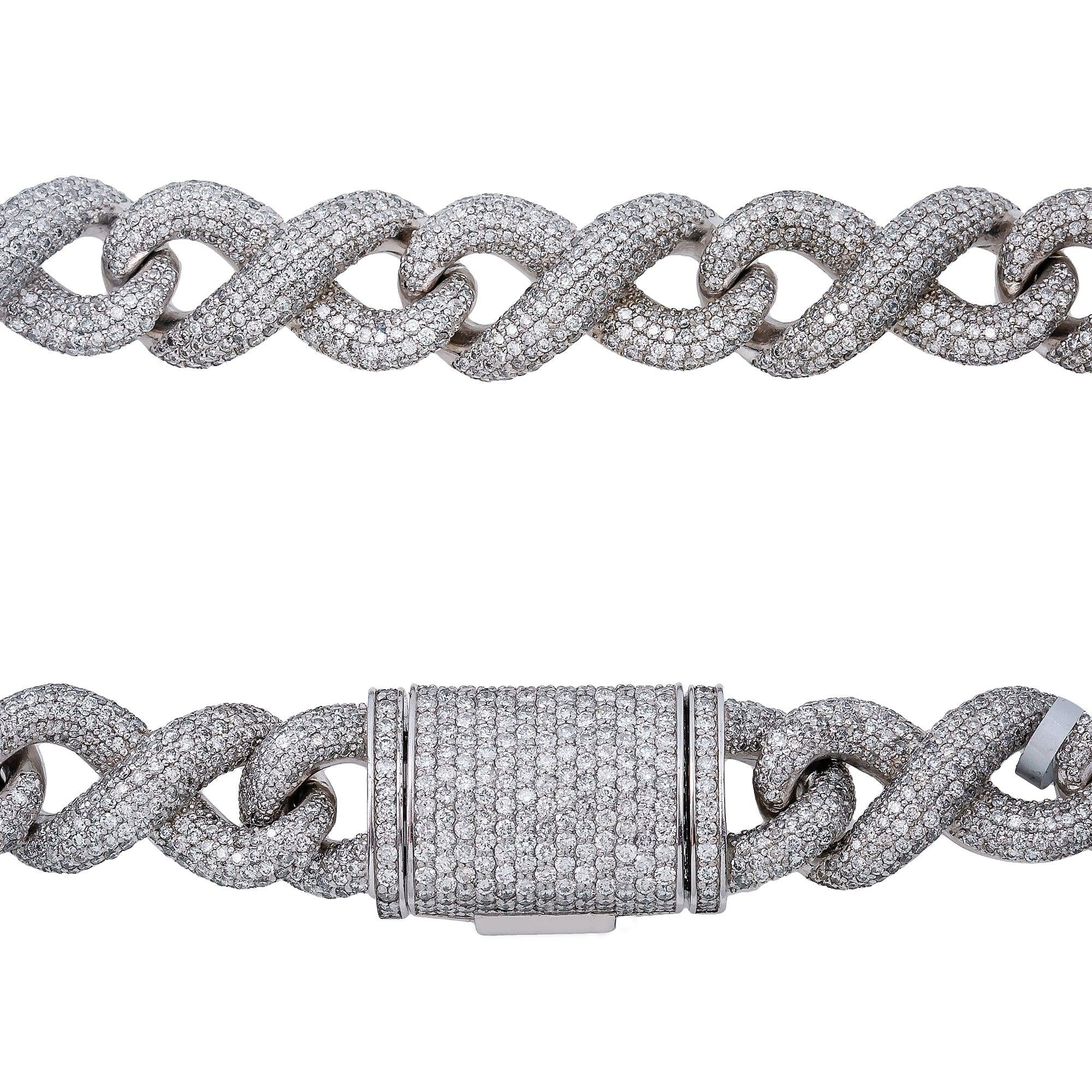 14K WHITE GOLD 20"/15MM CUBAN CHAIN WITH 46 CT DIAMONDS