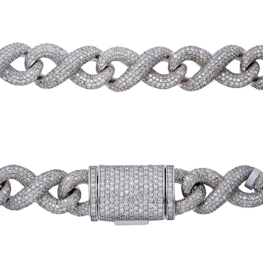 14K WHITE GOLD 20"/15MM CUBAN CHAIN WITH 46 CT DIAMONDS