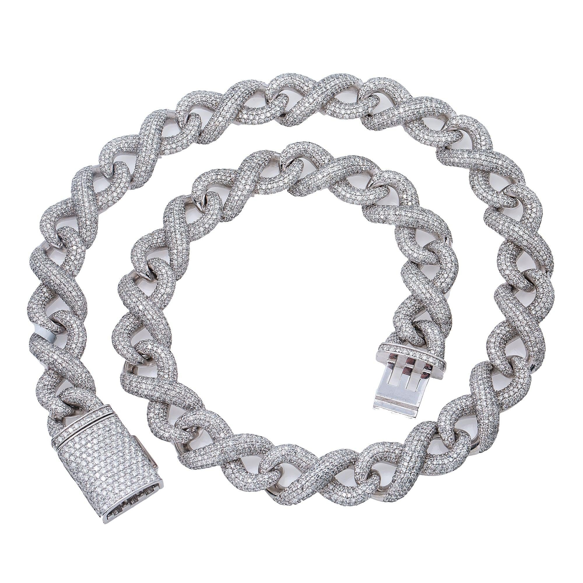 14K WHITE GOLD 20"/15MM CUBAN CHAIN WITH 46 CT DIAMONDS