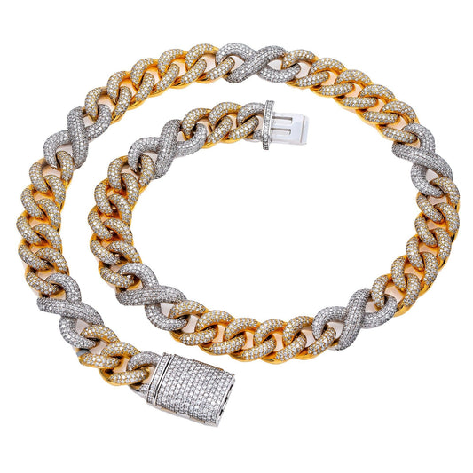 14K WHITE / YELLOW GOLD 20"/14MM CUBAN CHAIN WITH 38 CT DIAMONDS