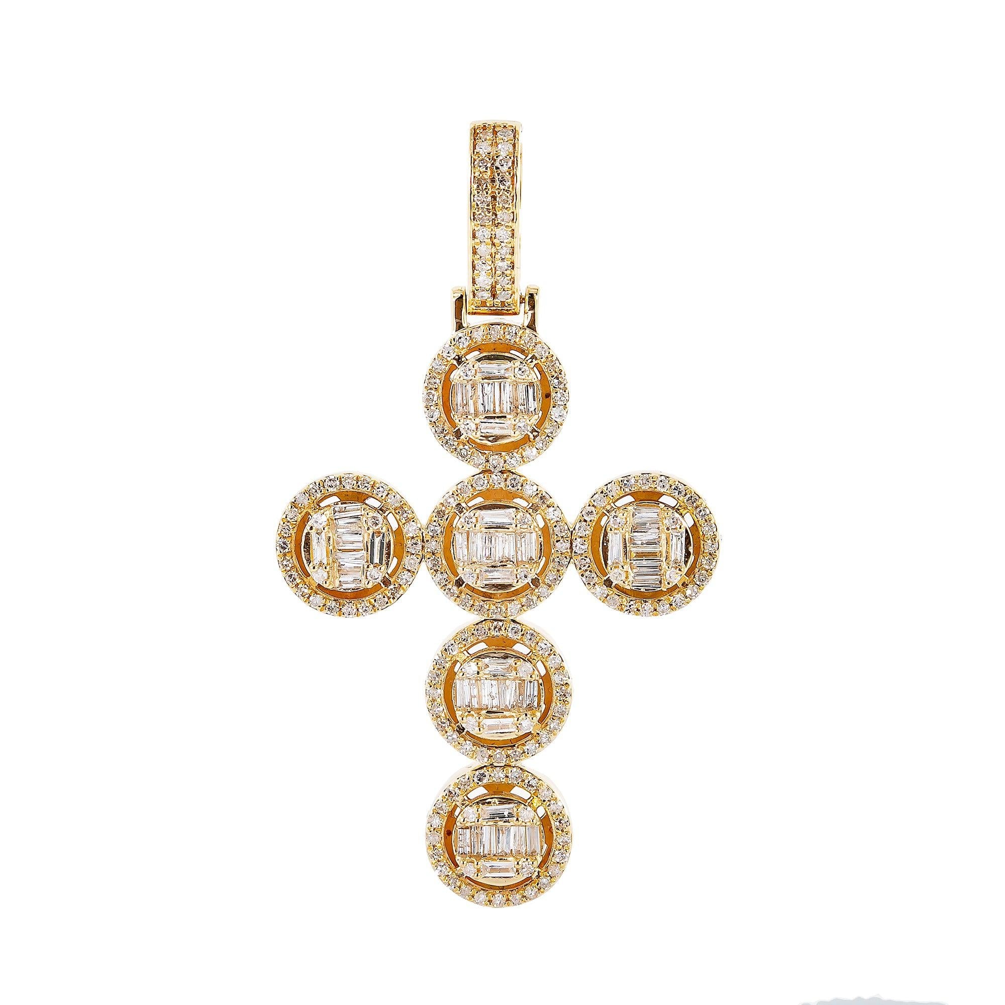 Unisex 14K Yellow Gold Cross Pendant with 1.07 CT Diamonds