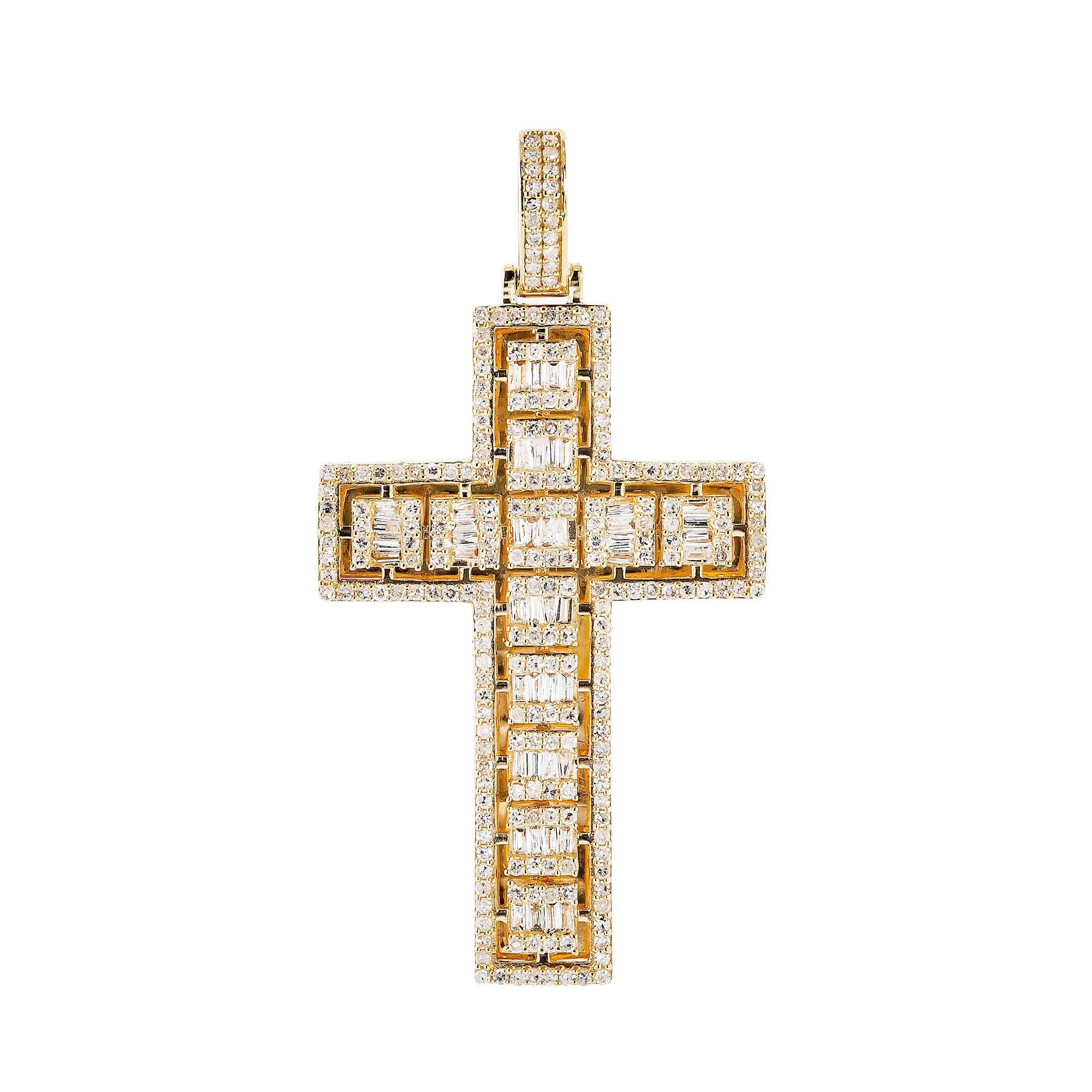 Unisex 14K Yellow Gold Cross Pendant with 1.24 CT  Diamonds