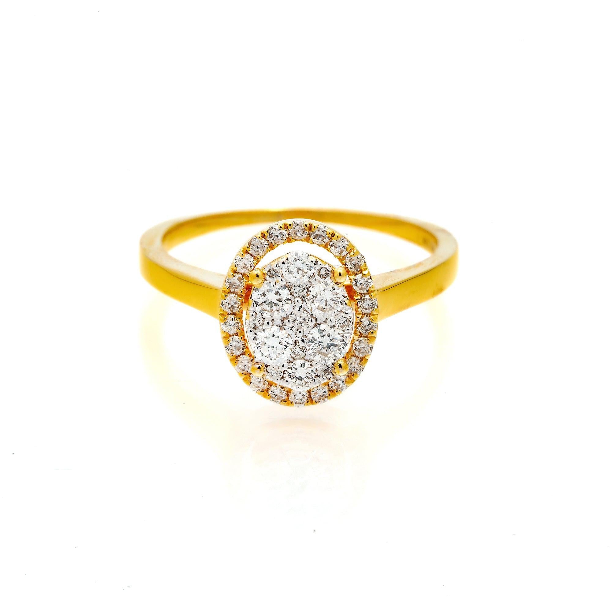 14K GOLD DIAMOND OVAL HALO CLUSTER RING 0.55 CT