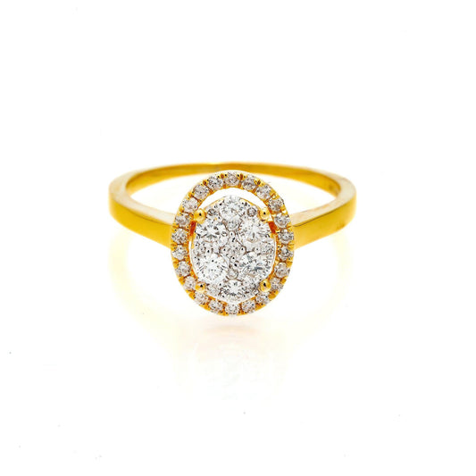 14K GOLD DIAMOND OVAL HALO CLUSTER RING 0.55 CT