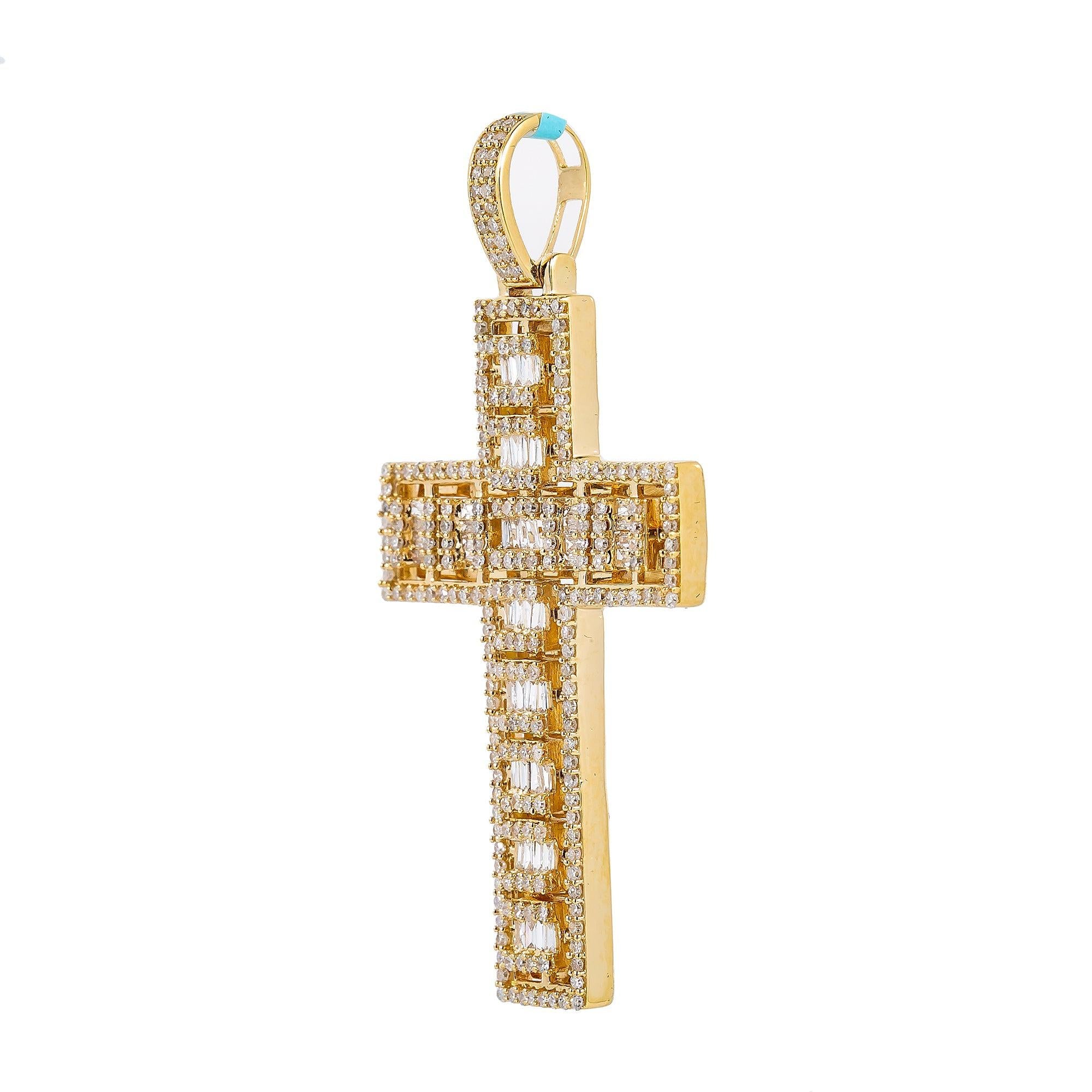 Unisex 14K Yellow Gold Cross Pendant with 1.24 CT  Diamonds