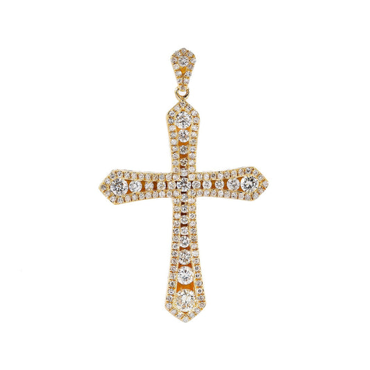 Unisex 14K Yellow Gold Cross Pendant with 1.47 CT  Diamonds