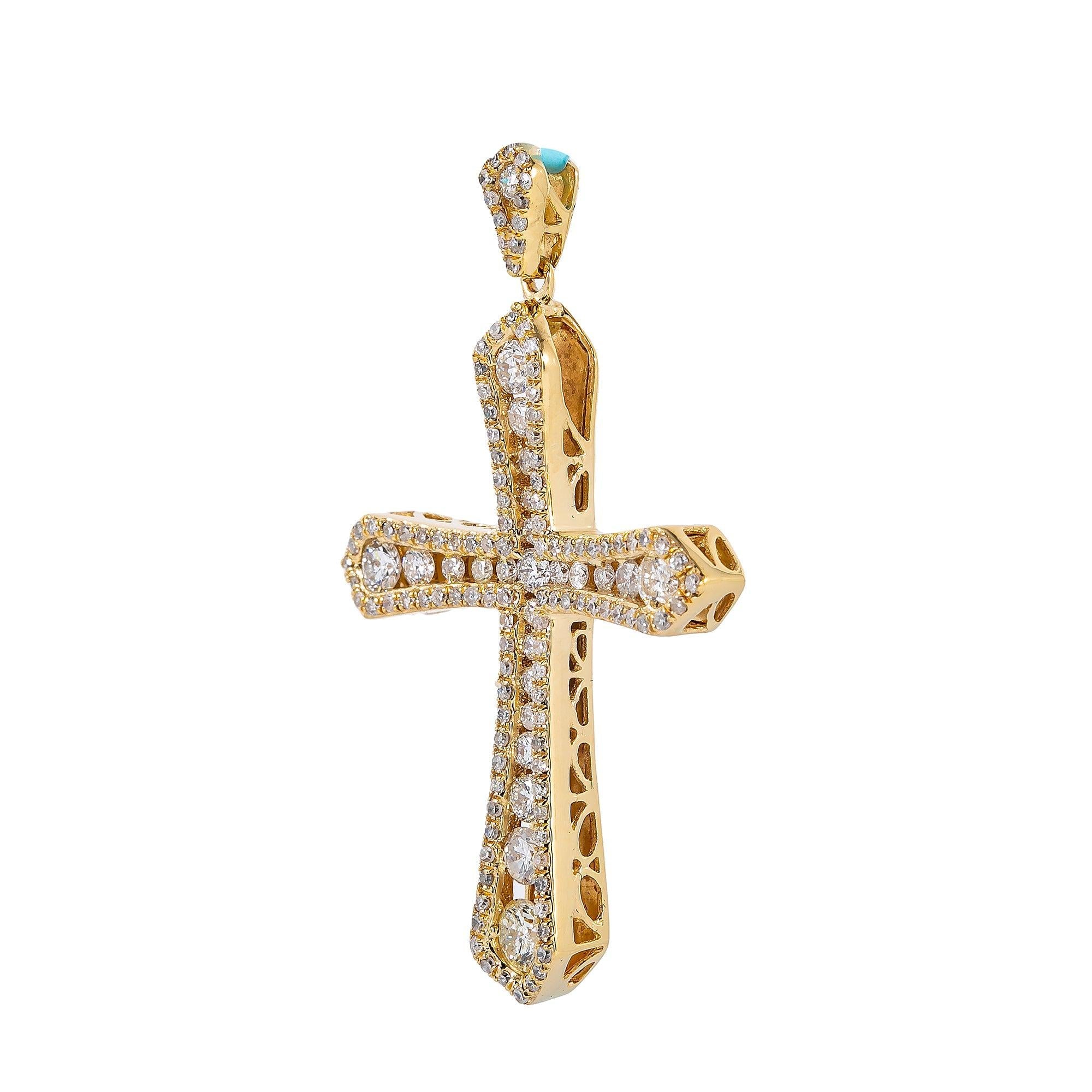 Unisex 14K Yellow Gold Cross Pendant with 1.47 CT  Diamonds