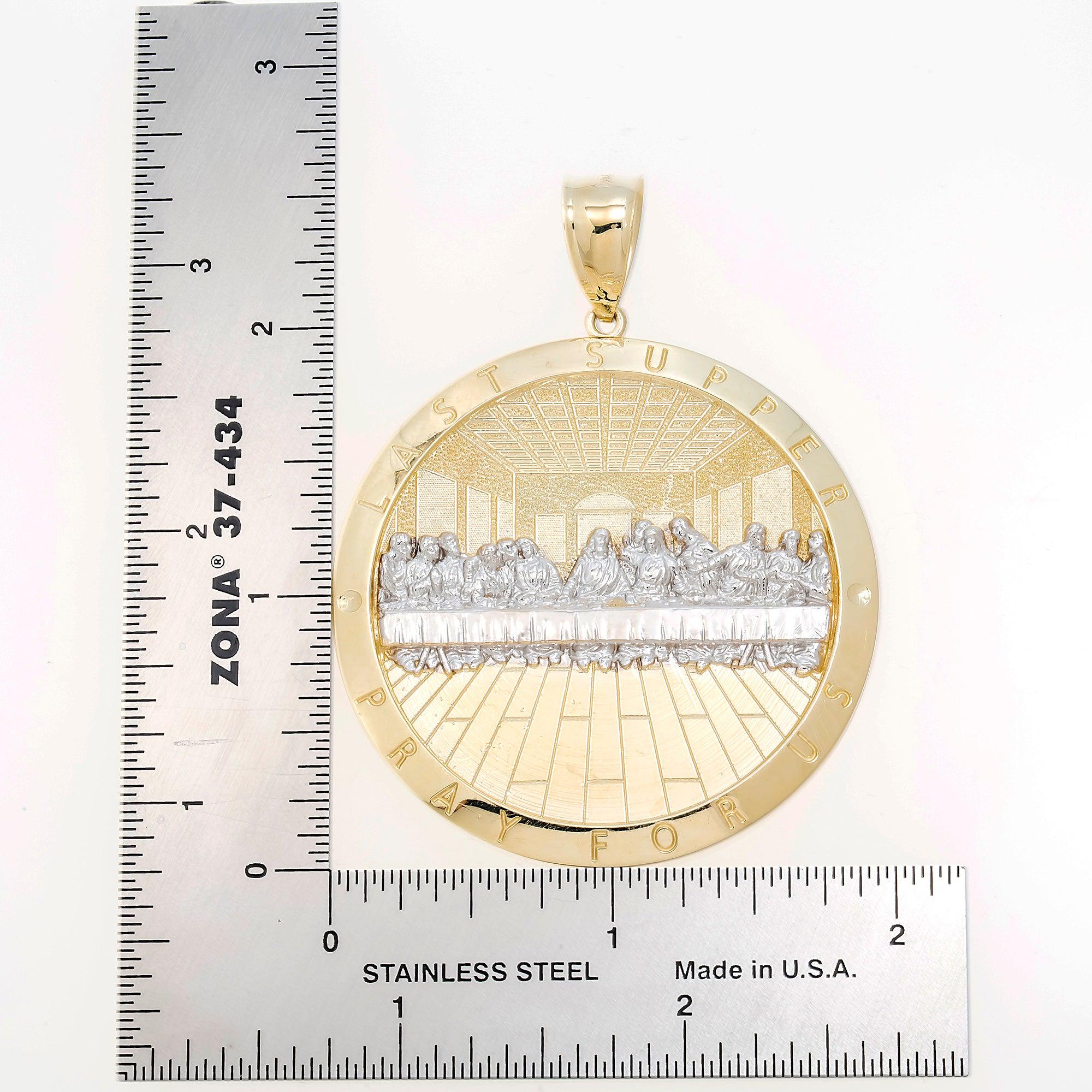 10K GOLD TWO TONE LAST SUPPER PRAY FOR US COIN PENDANT 11.3G