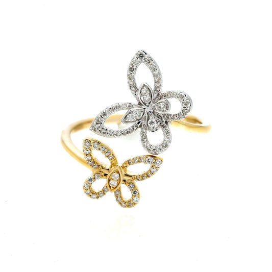 14K GOLD DIAMOND TWO TONE OPEN BUTTERFLY RING 0.30 CT