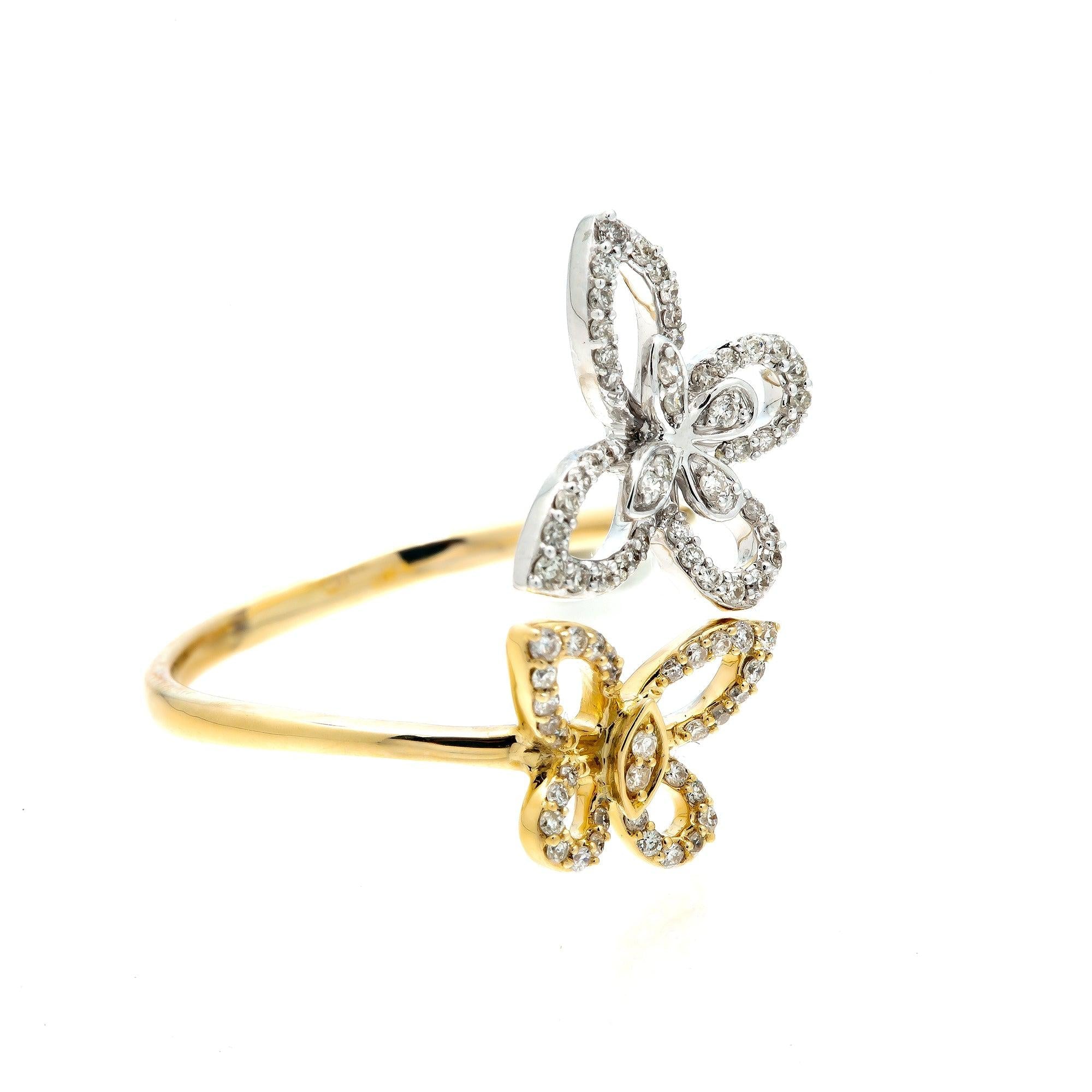 14K GOLD DIAMOND TWO TONE OPEN BUTTERFLY RING 0.30 CT