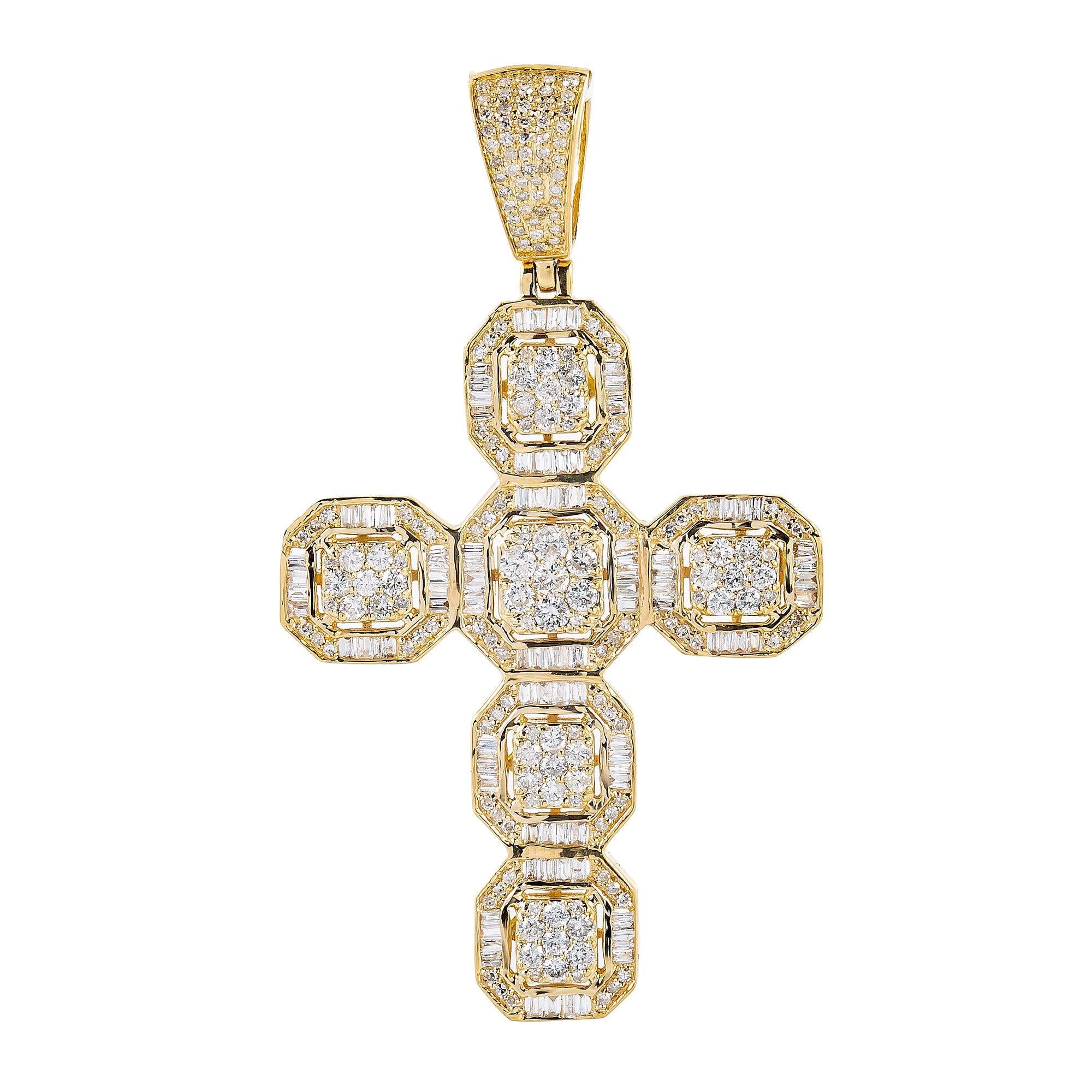 Unisex 14K Yellow Gold Cross Pendant with 1.69 CT  Diamonds