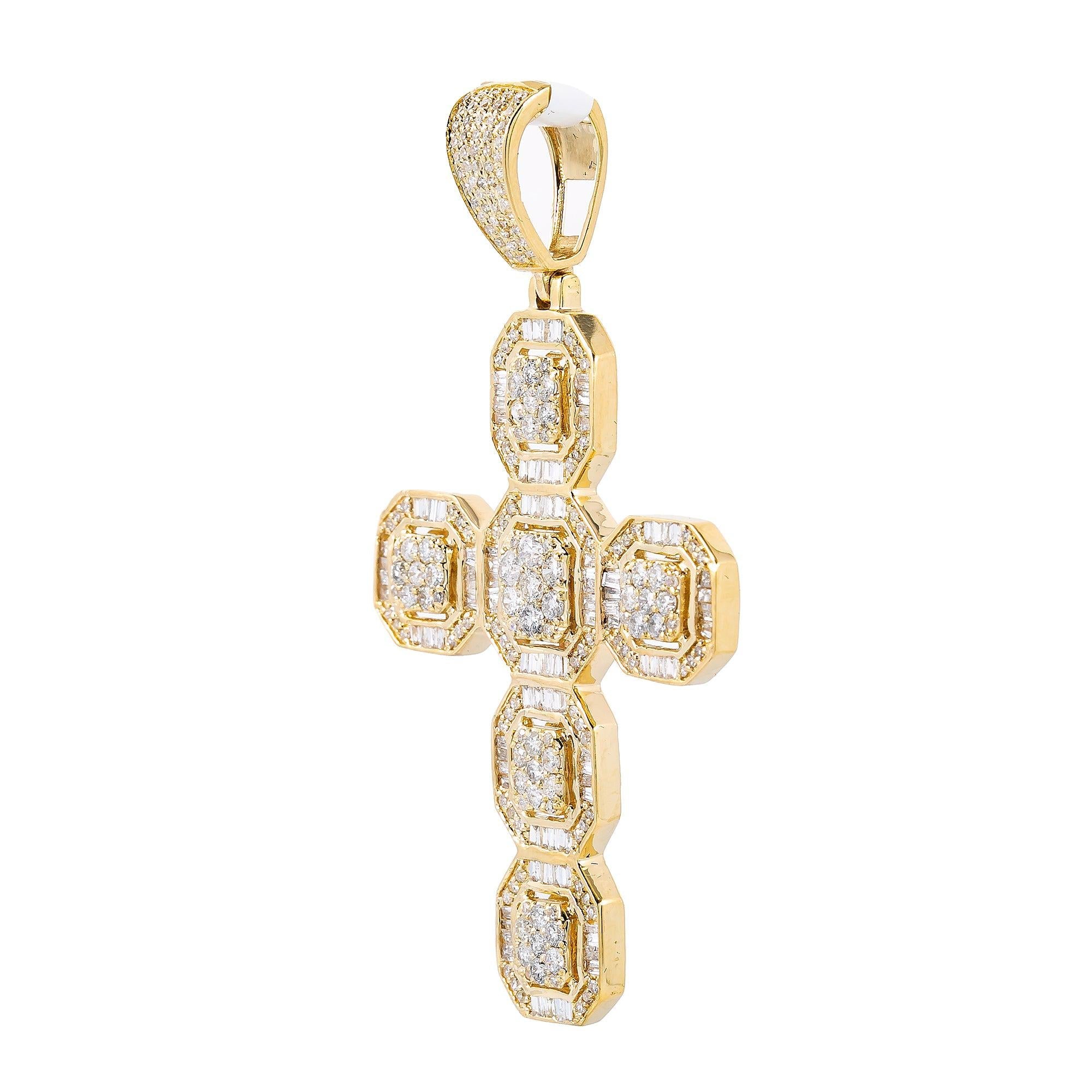 Unisex 14K Yellow Gold Cross Pendant with 1.69 CT  Diamonds