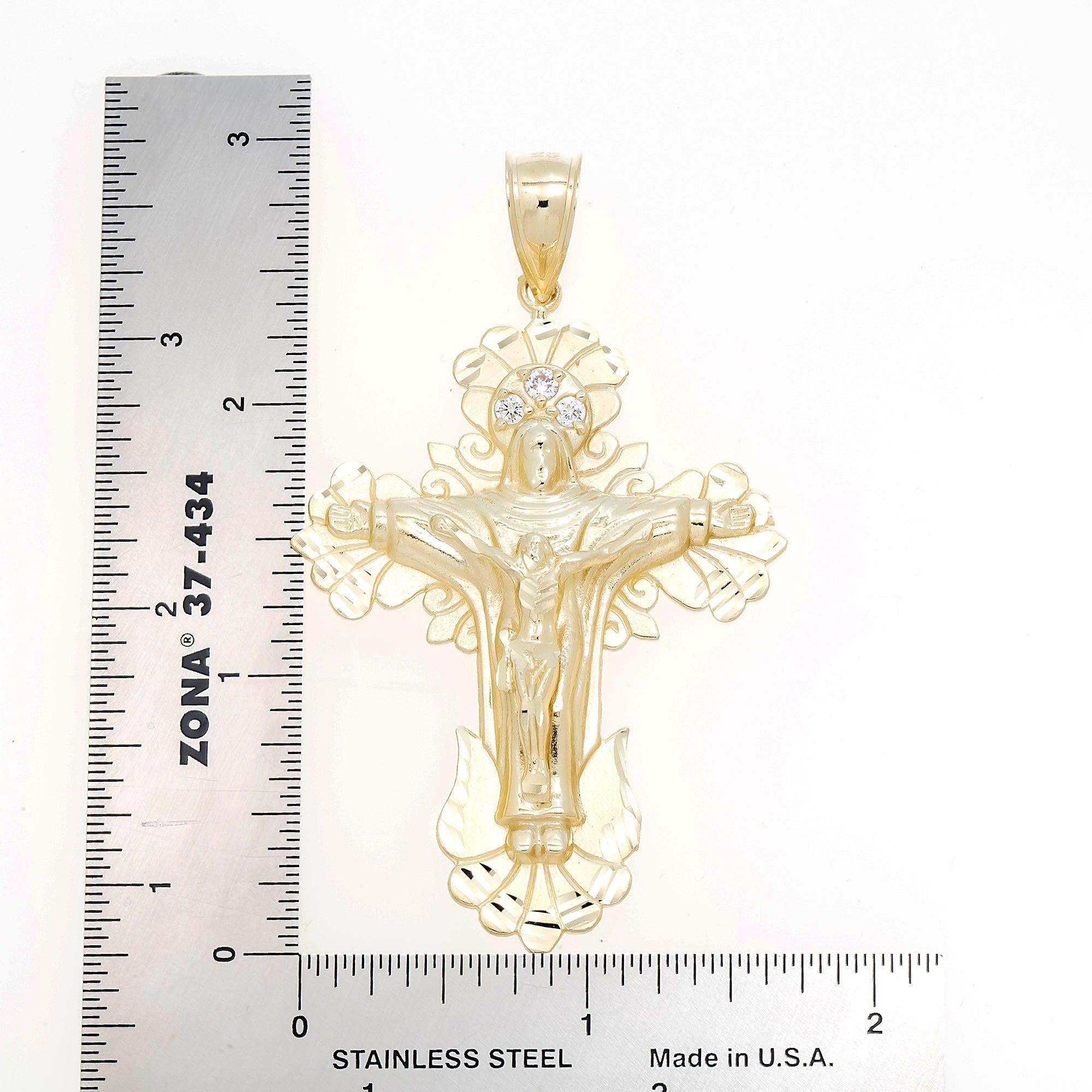 10K GOLD CRUCIFIX WITH ROUND DIAMONDS PENDANT 9.9G