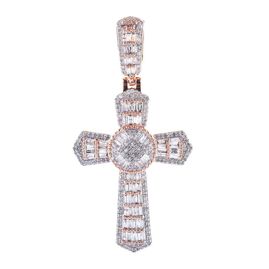 Unisex 14K Rose Gold Cross Pendant with 1.23 CT  Diamonds