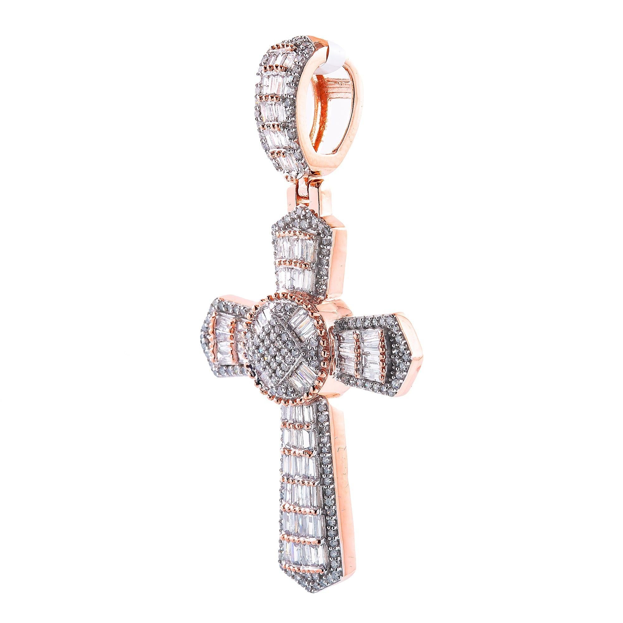 Unisex 14K Rose Gold Cross Pendant with 1.23 CT  Diamonds