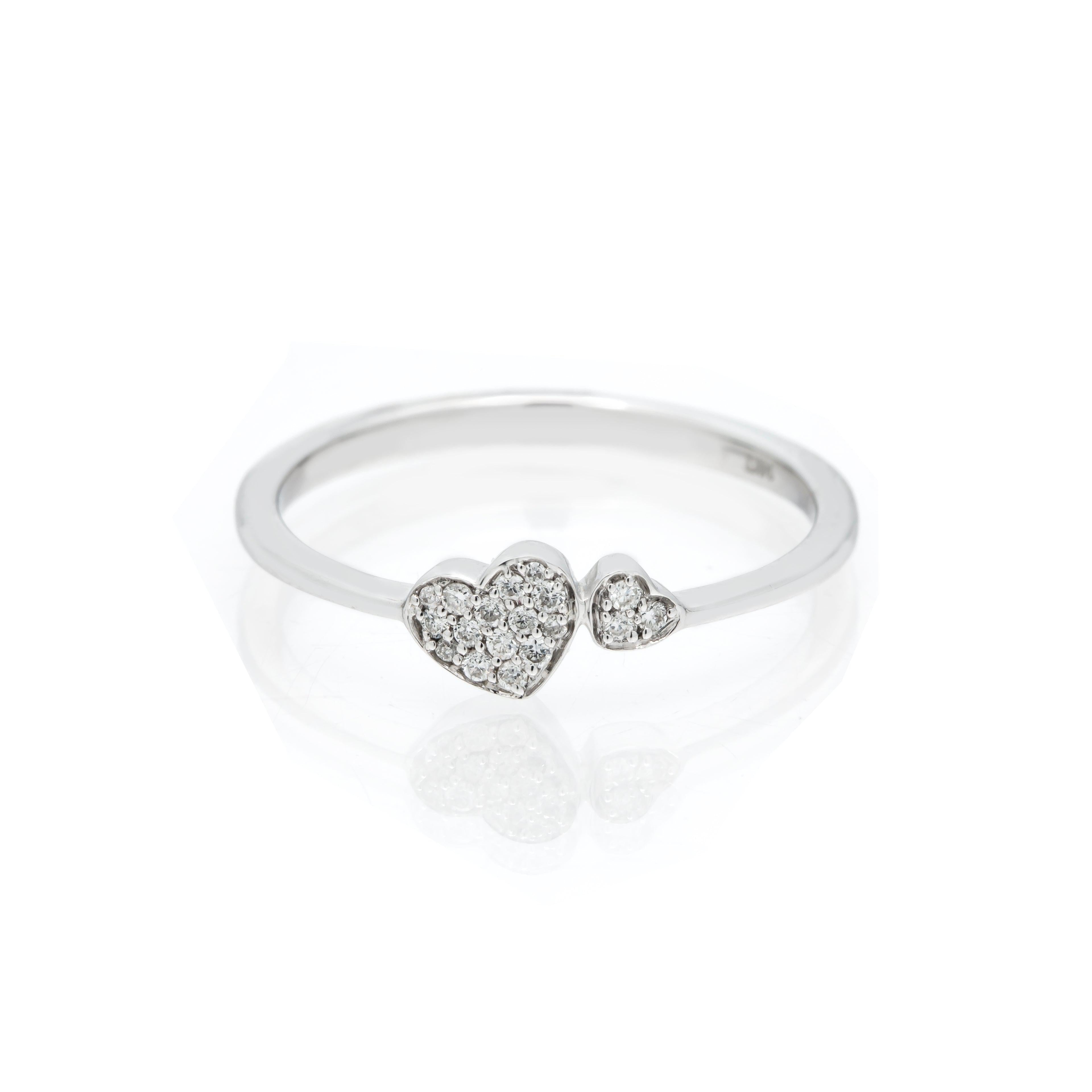 14K GOLD DIAMOND DOUBLE HEART RING 0.10 CT